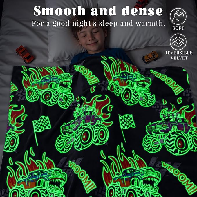 Truck Toys for Boys Kids, Glow in The Dark Blanket for Boys, Construction Toys Excavator Soft Toddler Throw Tractor Blanket for Bed Couch, Birthday Gifts Easter Basket Stuffers for Kids, 50"x60"