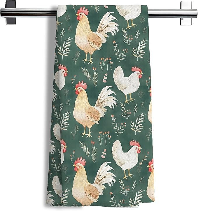 Chicken Floral Kitchen Dish Towels for Bathroom Decor,Farmhouse Cottage Core Decor Kitchen Hand Dish Towels Bathroom, Chicken Gifts for Women Mom Lady,16x24 Inch
