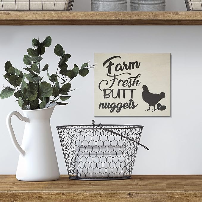 JennyGems Farm Fresh Nuggets Wooden Sign, Funny Chicken Coop Signs, Country Farmhouse Decor Wall Hanging, Made in USA
