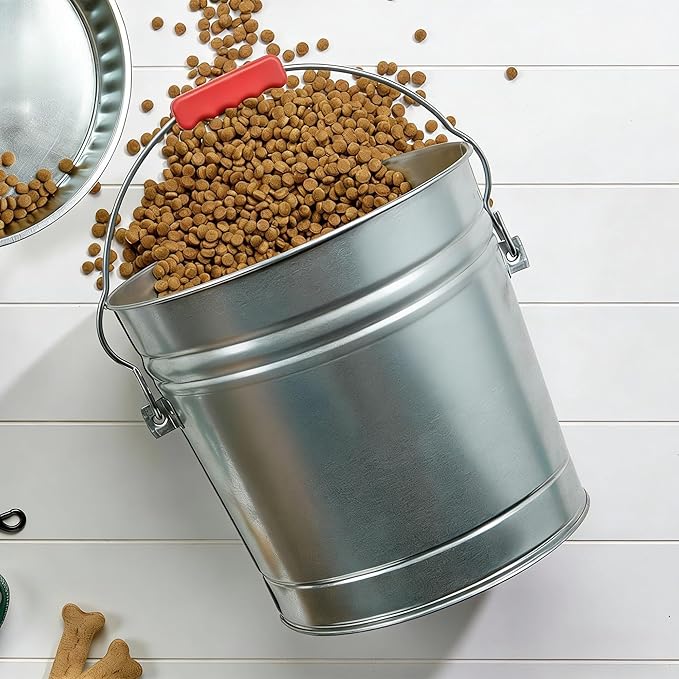 6 Gallon Galvanized Steel Storage Can with Locking Lid Weather Resistant Metal Container for Pet Food Bird Seed Charcoal