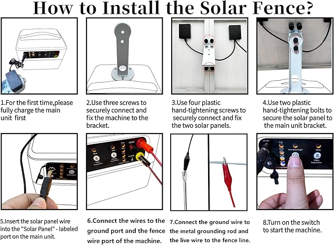30 Miles/48km Solar Electric Fence Charger,15W Solar Powered Fencer with Adjustable 6KV to 12KV Output (0.3J-1.5J),Battery Level LCD Display,All-Weather Kit for Livestock,Deer,Farm,Yard