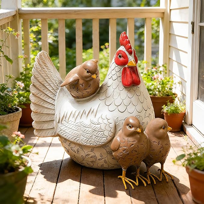 Teaeeno Chicken Statues Garden Decor,Funny Garden Chicken Outdoor Statue Decorative,Chicken Farm Animals Decor,Funny Yard Patio Art Decoration Ornament,Animal Statue Table Ornament,Rooster Statue