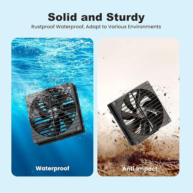7.5" Solar Chicken Coop Fan, 20W Solar Powered Greenhouse Fan, Solar Exhaust or Intake Fans Outdoor Waterproof, 16.7 ft Cord, for Outside Doghouse Shed Air Circulation Ventilation Cooling