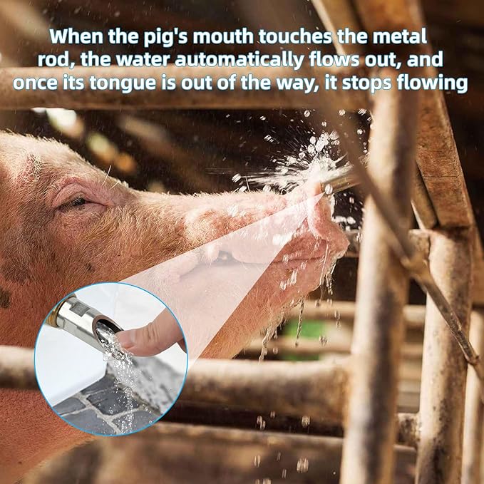 6PCS Pig Waterer Nipple, Automatic Pig Nipple Water Drinker for Barrel Kit, Stainless Steel Hog Water Drinker Feeder with Brass Waterer Tank Connectors Kit for Pig Goats Swine Piglets Drinking