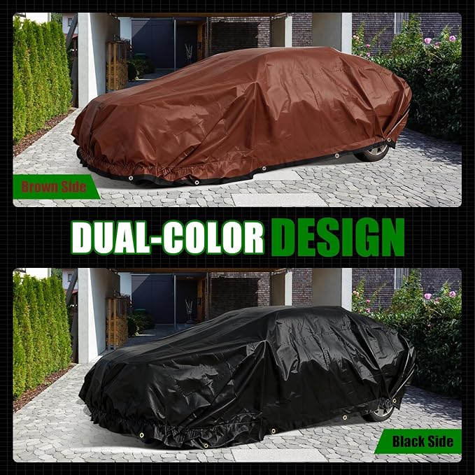 Sunvigor Tarp Waterproof 8x16Ft, Extra Thick 14 Mil Heavy Duty Tarp Cover, Tear & Fade Resistant, Outdoor Tarps with Brass Grommets and Reinforced Edges for Roof, Camping, Patio, Boat (Black/Brown)