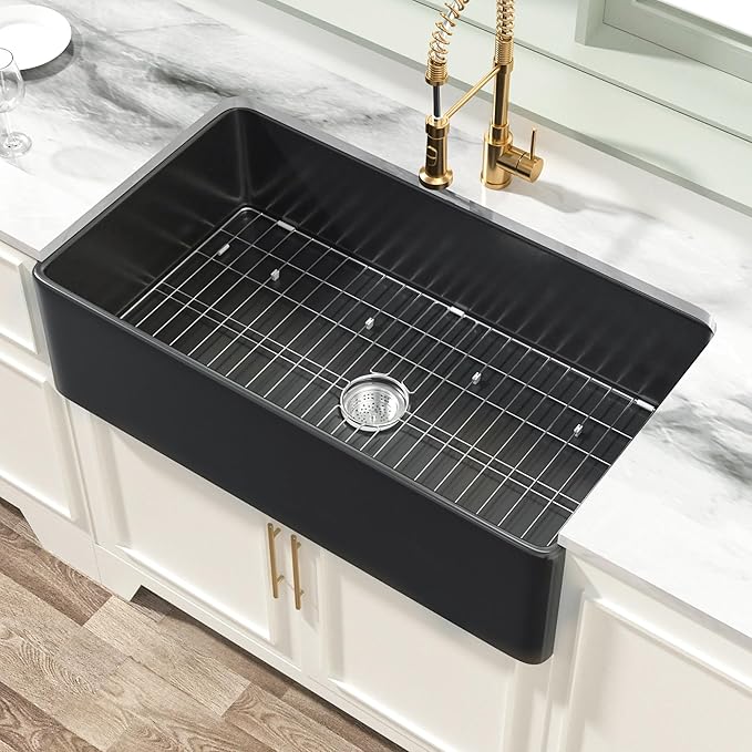 Miuara Black Farmhouse Sink 36 Inch - Extra Large Apron Front Undermount Kitchen Sink Reversible 36"x20"x10", Farm House Style Deep Single Bowl, Heavy Duty Solid Fireclay, Matte Black, for Kitchen