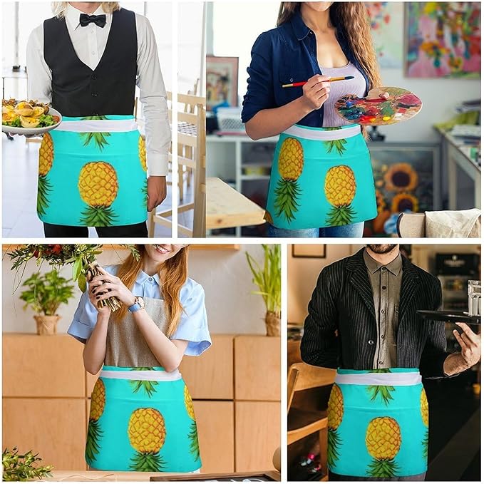 Unisex Apron for Cooking Server Waitress Half Waist Apron with 3 Pockets