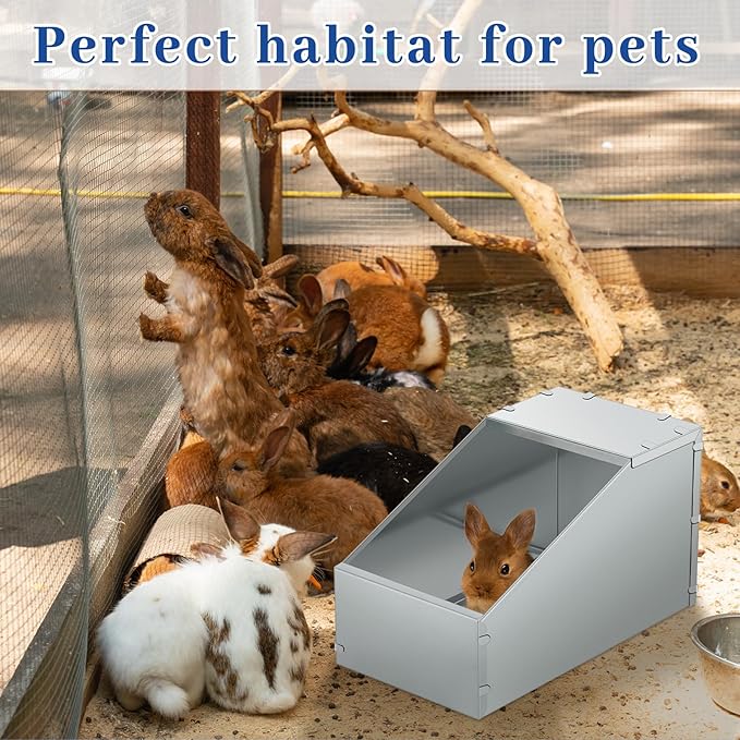 Maxcheck 1 Pcs Galvanized Metal Rabbit Nesting Box Bunny Small Animal Nest with Removable Acrylic Floor Durable Easy to Clean for Indoor Outdoor Use Rabbit Supplies (16 * 11.5 * 11.5 Inch)