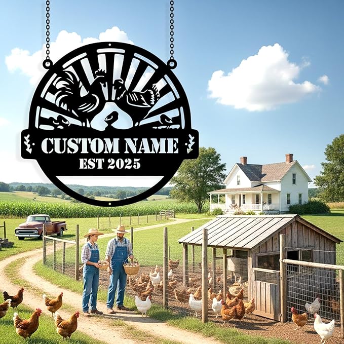 Custom Chicken Coop Metal Sign, Personalized Chicken Coop Sign for Outside, Custom Metal Hen House Farm Signs, Chickens Hen House Farmhouse Wall Art Decor