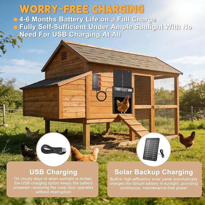 Automatic Chicken Coop Door, Large Aluminum Alloy Door with Timer & Manual Modes, Anti-Pinch Safety, Programmable LCD Controller for Secure Poultry Access(Black)