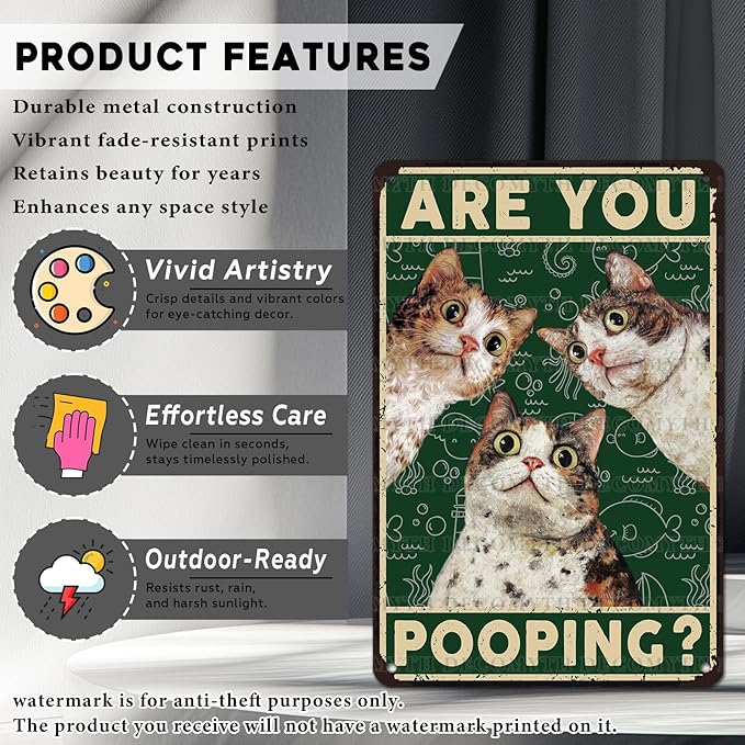 Vintage Cat Tin Sign Are You Pooping Retro Wall Decor Wall Art Funny Cats Lovers Poster Indoor Store Decorations for Home Cafe Toilet Kitchen Bar Office Man cave Pubs Bathroom 12 * 8inch