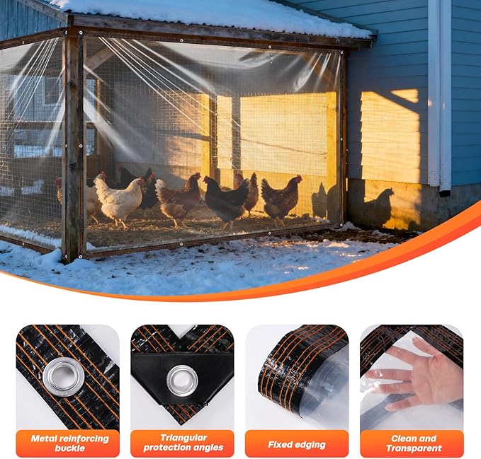 7 x 10 FT Chicken Coop Cover for Winter, Waterproof Chicken Run Tarp with Rope, Anti-Tear Chicken Coop Insulation Windproof Winterizing Cover for Porch Patio Poultry Cage