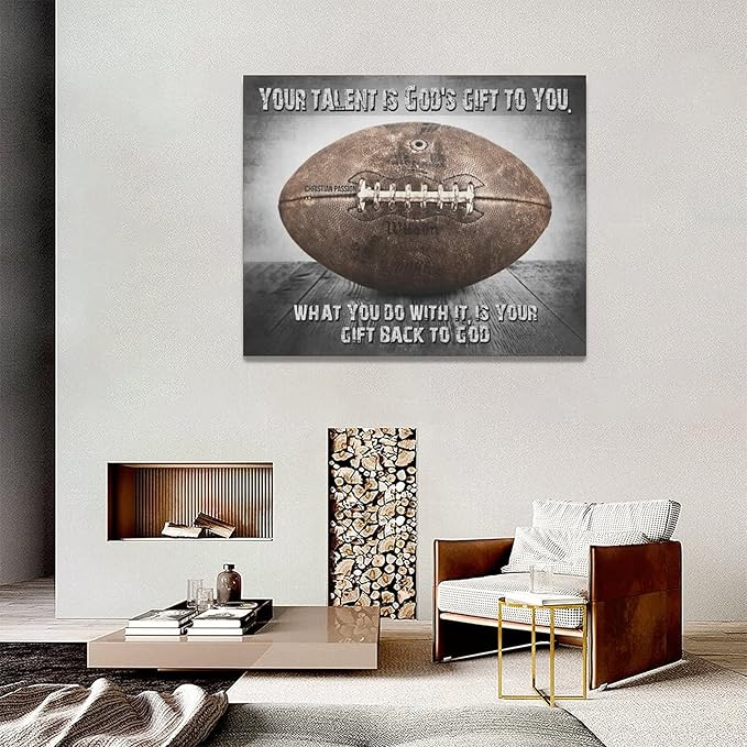 Vintage Football Sport Poster Wall Decor Inspirational Quotes Rugby Pictures Canvas Prints Framed Artwork Home Decor For Boys Room Bedroom Gym 20"x16"