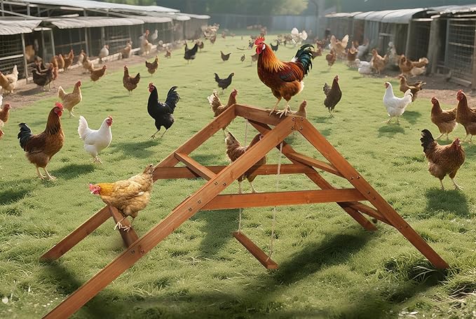 Roosting Bars for Chickens in Coop: Chicken Perches for Coop with Swing - Chicken Run Accessories Toy, Wooden Ladder for Pet, Ideal for Backyard Poultry, Farms - Easy to Assemble and Clean