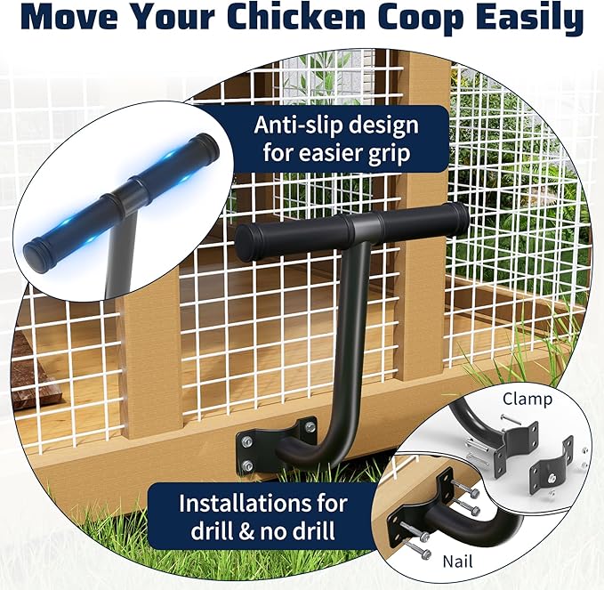 Chicken Coop Wheels Kit with A Lifting Handle, 2 Pack 4 Inch Heavy Duty Caster Wheels for Easy Chicken Coop Movement, Portable Poultry Tractor Chicken Coop Accessories, Easy to Use