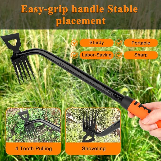 Weed Puller Tool, New Durable Garden Hand Weed Tool with Rubber Handle, Enhanced Weed Remover Tool, 5 Teeth Manganese Steel Forged Hand Weeder for Vegetable Gardening, Backyard, Farm, Planting