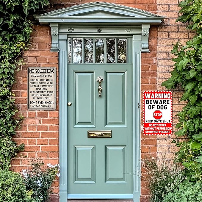 Beware Of Dog Signs For Fence Funny Metal Tin Sign Beware Dog Warning Signs For Property For Yard Do Not Enter Outdoor No Soliciting For House No Trespassing Sign 12x8 Inch