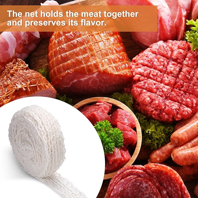 5m Meat Netting Roll, Size 16, Elastic Ham Netting Smoked Meat Poultry Ham Netting Beef Netting Precut Butcher Twine Netting for Meat Cooking Meat Sausage Making