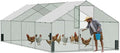 Large Metal Chicken Coop, Walk-in Chicken Run with Feeding Door, Security Lock and Cover, Outdoor Duck/Rabbit Cage Poultry Pen for Backyard, Farm, Yard (Silver - Spire Roof, 26.2 x 9.8 x 6.5 FT)