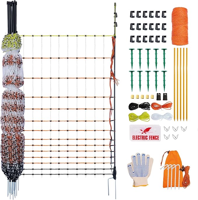 Poultry Electric Netting Fence - 47.3''H (can be Manually Raised to 59.1''H) x 65.6'L for Flying Chicken, Sheep, Goats in Farms, Ranches and Gardens, PK1