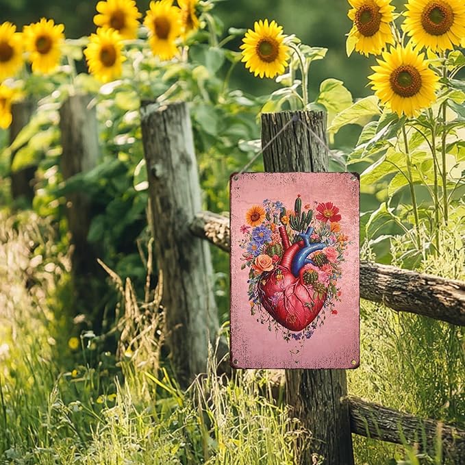 Metal Tin Sign Cactus Heart Wall Art Posters Vintage Tin Sign for Home Office Room Wall Decor Poster 12x16inch