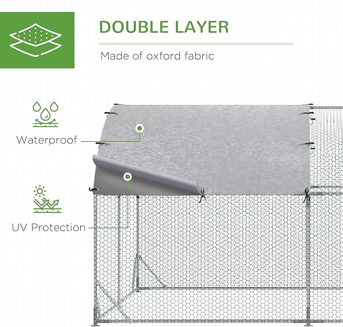 PawHut Large Chicken Coop Metal Chicken Run with Waterproof and Anti-UV Cover, Dome Shaped Walk in Fence Cage Hen House for Outdoor and Yard Farm Use, 1" Tube Diameter, 9.2' x 24.9' x 6.5'