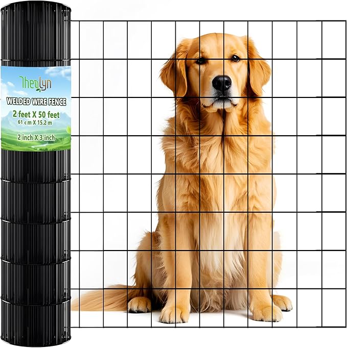 2ft x 50ft Black Vinyl Coated Welded Wire Fence - 14 GA Heavy Duty Garden Fencing, 2"x3" Mesh Rustproof Deer Barrier, Chicken Coop Poultry Run, Dog Fence & Garden Protector for Vegetables
