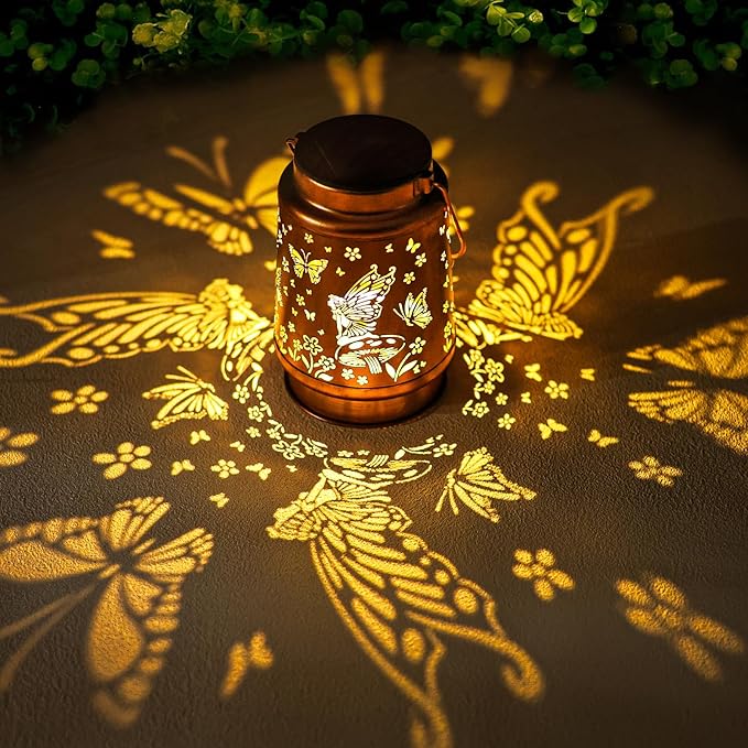 Fairy Solar Lanterns Outdoor Waterproof Hanging Solar Lights Butterfly Gifts for Women Mom Grandma Metal Decorative LED Lantern Outside for Yard,Patio,Lawn,Porch,Backyard,Garden Decor