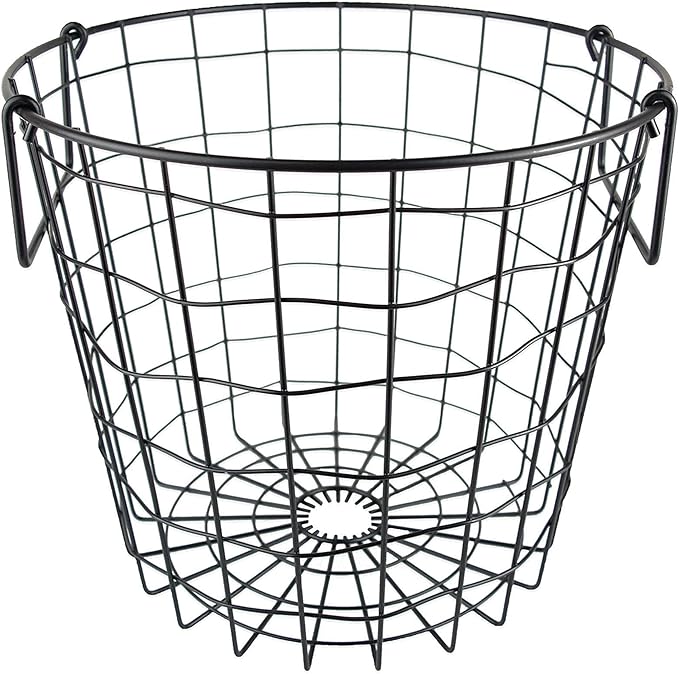 DII Metal Wire Mesh Stackable Utility Storage Bin, Small Round, 12x12x10", Black