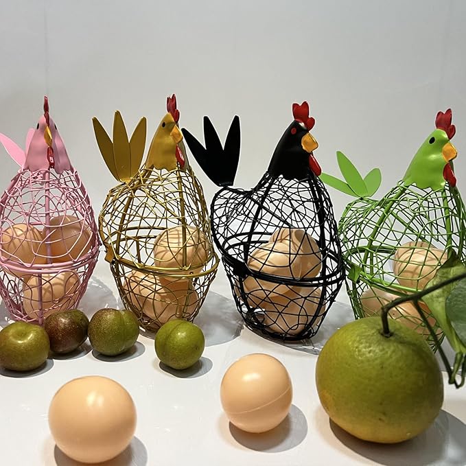 Chicken Wire Egg Basket Egg Holder Farmhouse Rustic Vintage Rooster Decor Chicken Shaped Egg Basket Fruit Storage Wire Basket For Collecting And Countertop Storing Egg (Gold)