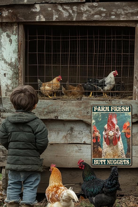 Rustic Metal Tin Sign Chicken Farm Fresh Butt Nuggets Wall Art Retro Plaque For Kitchen Bar Farmhouse Iron Painting 16x12 Inch