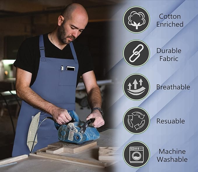 RUVANTI Work Apron for Men, Oil & Water Repellent, Poly Cotton Cross Back Aprons for Women with Pockets, Adjustable up to XXL