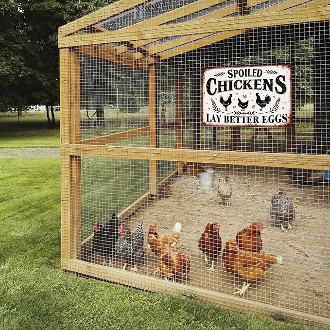 Spoiled Chickens Lay Better Eggs Metal Tin Sign Rustic Farmhouse Kitchen Decor Chicken Coop Accessories Farmhouse Home Kitchen Wall Art Decor 8x12 Inch