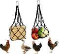 2PCS Chicken Vegetable Hanging Feeder Bags, Reusable String Bag Net Hanging Feeder for Chickens Ducks Coops Toy, Enrichment Toys, Treat Holder, No Waste Poultry Accessory(Black)