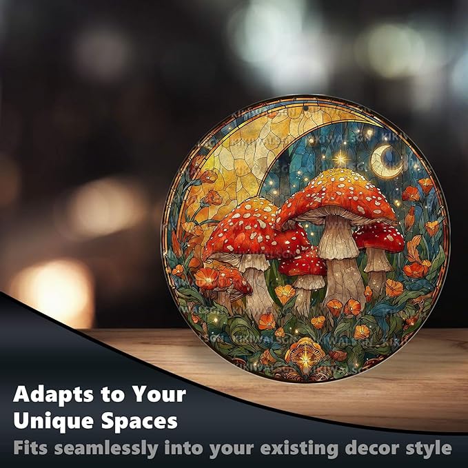 Vintage Mushroom Round Metal Sign Retro Tin Sign Nostalgic Rustic Wall Decor Decorations for Home Bedroom Living Room Cafe Bar Kitchen Yard Fence Door Outside Farmhouse 8 * 8 In
