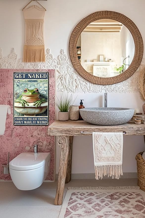 Vintage Frog Bathroom Metal Sign Frog Get Naked Metal Poster Home Bathroom Kitchen Garden Retro Aluminium Sign Art Wall Decor 16x12 Inch