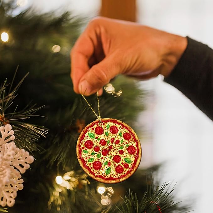 Pizza Ornaments for Christmas Tree - Pizza Gifts for Food Lovers, Women, Men - Food Ornaments for Christmas Tree - Pepperoni Lovers Ceramic Ornament