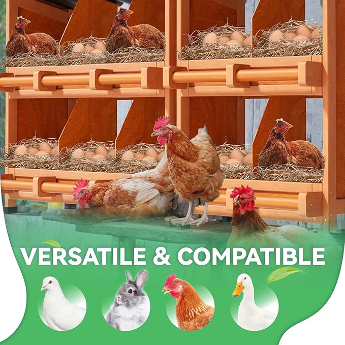 2-Tier Chicken Nesting Box, 10 Compartment Wooden Nesting Box for Chickens with Waterproof Roof, Non-Slip Stable Base, Heavy Duty Chicken Laying Boxes for Hens, Duck, Poultry, Bird, Orange