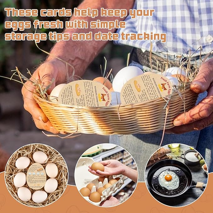 Fresh Farm Egg Packaging Set – Includes 500 Farm Fresh Eggs Carton Labels, 500 Please Return Carton Labels Stickers, 200 Double-Sided Egg Handling Instruction Cards
