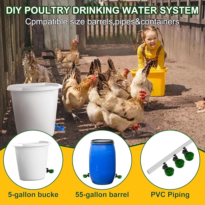 Tanlade 50 Packs Chicken Waterer Chicken Feeder, Automatic Waterer Kit for Poultry Duck Goose Turkey Bunny (Green)