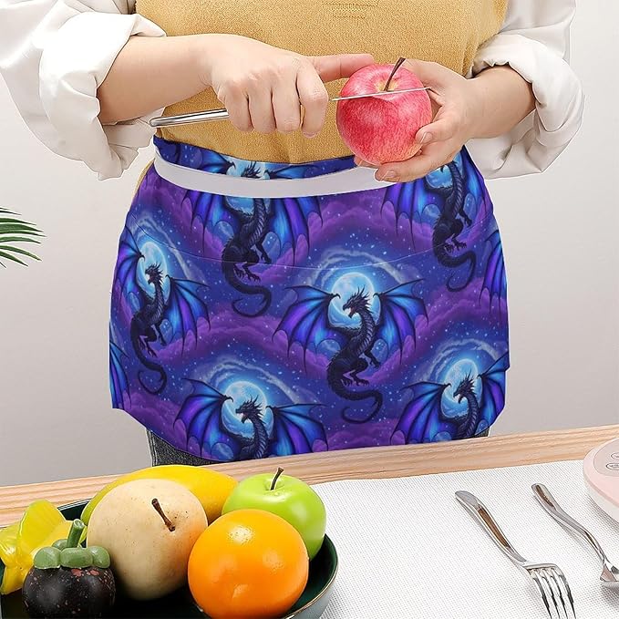 Server Apron with 3 Pockets Waist Waiter Waitress Half Apron Short Aprons
