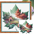 Maple Leaf Farm Stamped Cross Stitch Kits for Adults Beginners - 45x45cm 11CT Pre-Printed Embroidery Needlepoint Starter Kit, DIY Craft Perfect for Fall Decor Thanksgiving Christmas Gift