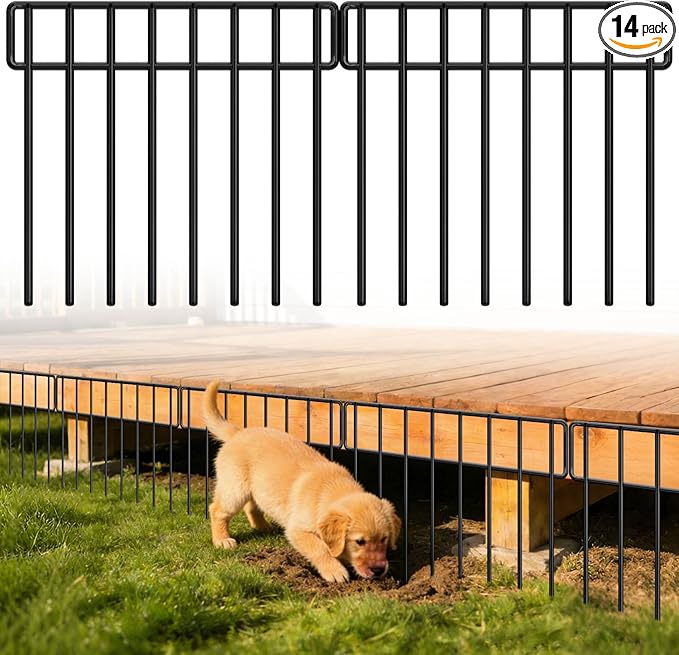 14 Pack 20Ft(L) X 13Inch(H) Animal Barrier Fence - Garden Fence Animal Barrier Garden Border Rustproof Metal No Dig Fence Panels for Dog Rabbit Defense Bottom Blocker for Outdoor Yard Patio
