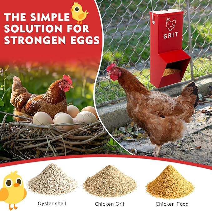 Leinuosen 2 Pack Metal Chicken Oyster Shell and Grit Feeder with Lid and Hook Hanging Mountable Chicken Feeder Trough Automatic Gravity Poultry Coop Accessories Water Dispenser for Chicks, Ducks, Hens