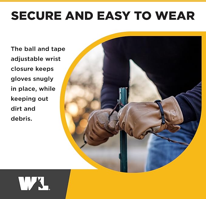 Wells Lamont Leather Work Gloves for Men – Heavy Duty, Cowhide, Abrasion & Puncture Resistant – Adjustable Wrist, Gunn Cut Design, Ideal for Ranching, Farming, Construction - Timber - XXL