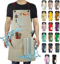 Work Aprons with Multiple Pockets, Waterproof Canvas for Cooking, Painting, Crafting, Gardening, Sizes M to XXL, Colorful Spots
