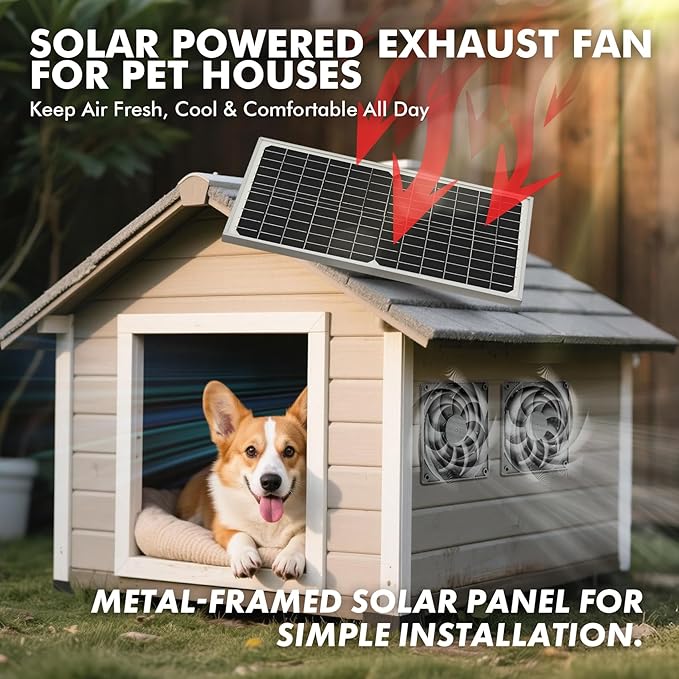 20W Solar Exhaust Fan for Chicken Coop, Sheds, Greenhouses, Dog Houses, Windows, Attics, Solar Powered Fan with Metal Frame, Easy Plug and Play Installation