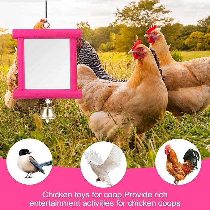 Chicken Mirror Swing - Chicken Toy Mirror |Chicken Mirror Beak Grinding Enrichment, Chicken Coop Mirror Swing, Coop Enrichment Mirror Pecking Toy, Safe Roosters Poultry Entertainment Accessories for Y