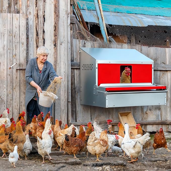 Redants Chicken Nesting Box, Metal Chicken Laying Box with Roll Away Egg Collection, Reversible Wall Mountable Chicken Coop Nesting Boxes for Hens, Ducks, Waterproof, 24"×19.5"×20", Up to 20+ Hens