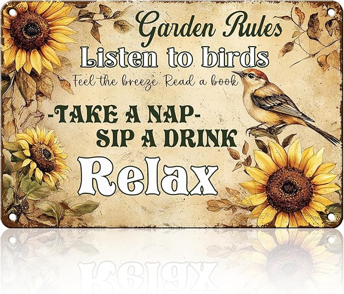 PEACHGARDEN Garden Rules Vintage Metal Sign Outdoor Wall Art Women Gardening Gifts Wall Decor Retro Poster for Garden Patio Yard Farmhouse 8x12inch